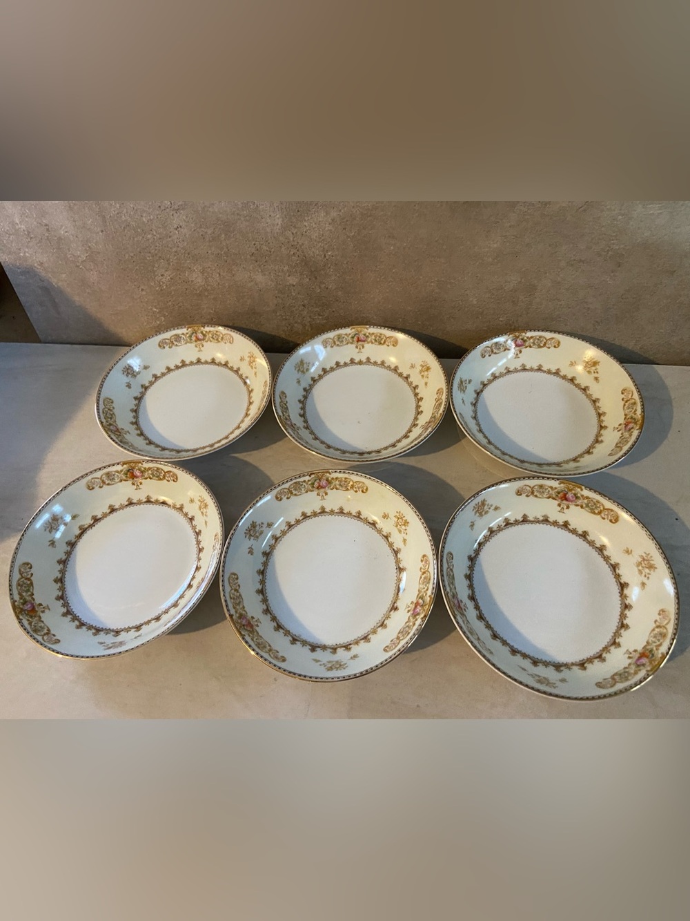 Vintage porcelain plate saucer made by Meito China Japan hand painted set of 6